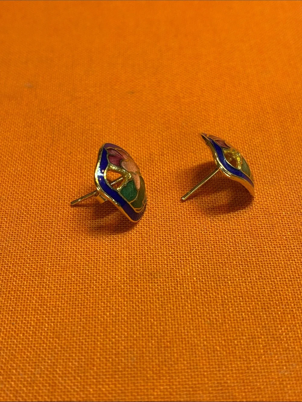 Floral Enamel Stud Earrings in Blue, Pink & Green
